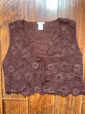Pinky Brown Crocheted Tie-Front Women's Tunic Vest